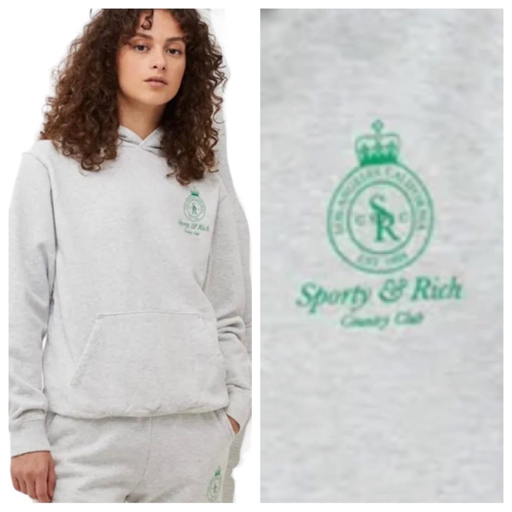 SPORTY & RICH Gray Crown Hoodie Sweatshirt NEW Size S